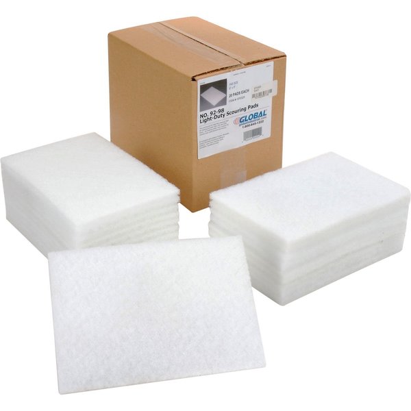 Global Industrial Light Duty Scouring Pads, White, 6 x 9, 20PK 670325